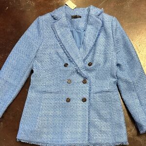 Ann Taylor Blue Tweed Double-Breasted Blazer